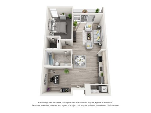Floor plan for 1 bed, 1 bath, 965 sqft